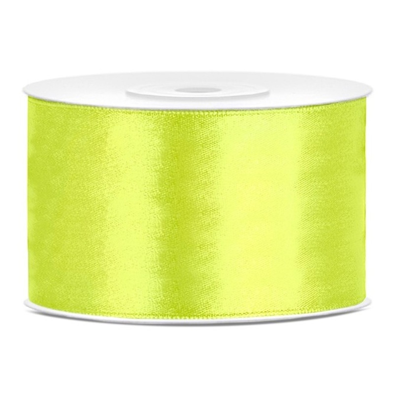 25m satin ribbon neon green, 38mm wide