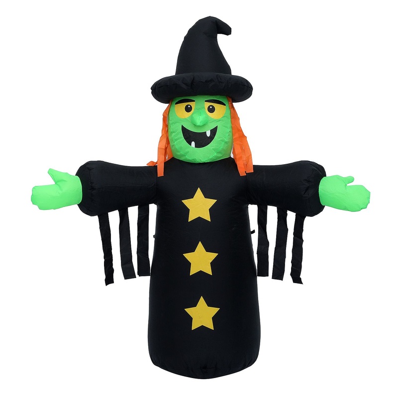 4FT Halloween Inflatable Witch with Magical Hat LED Home Yard Holiday Decorations