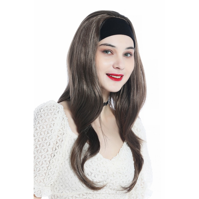 Lady wig half wig black headband cool retro long straight golden brown H9306