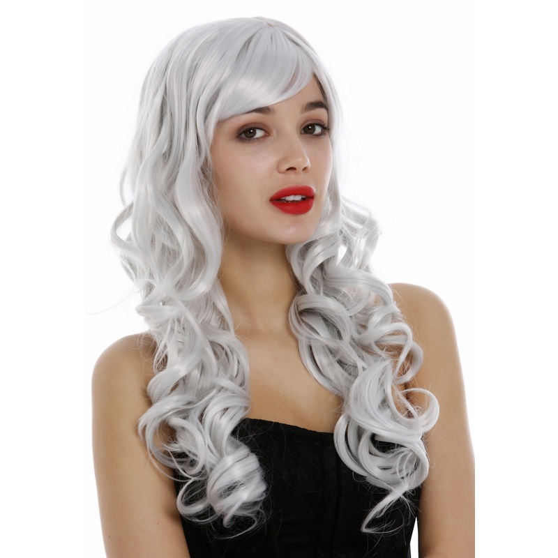 Lady Wig long wavy to curled hair curls fringe grey white whiteish gray 285