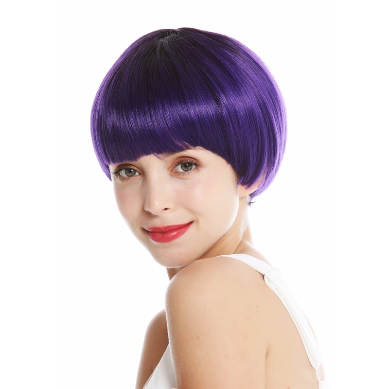 Lady wig short Page bob fringe ombre mix dark brown to violet VK-6