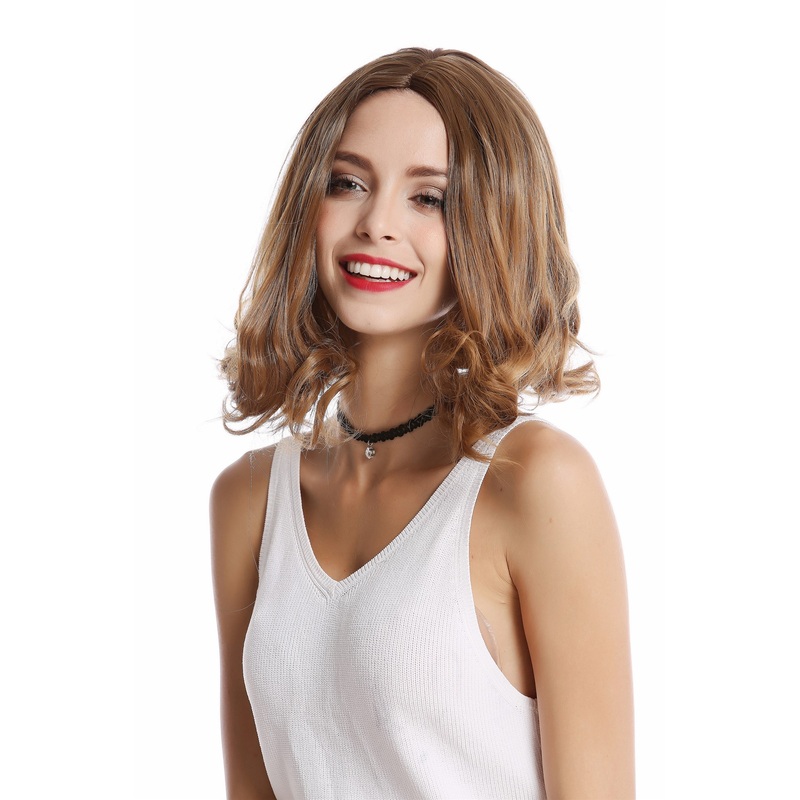 Lady Wig short shoulder length straight curled tips strawberry blond middle-parting YZF-4369