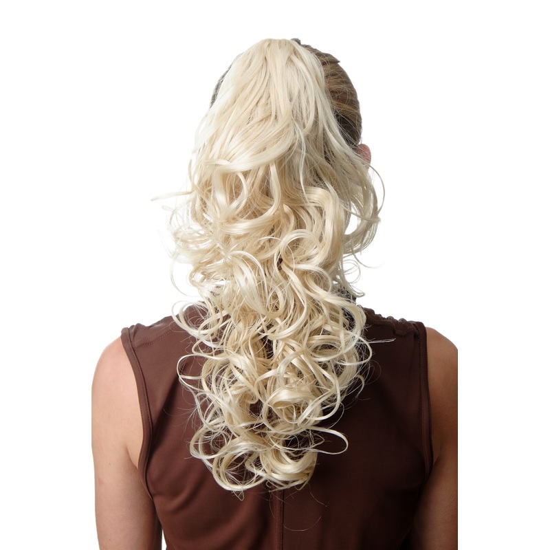 Ponytail hairpiece extension butterfly clamp long curled bright blond  C-128