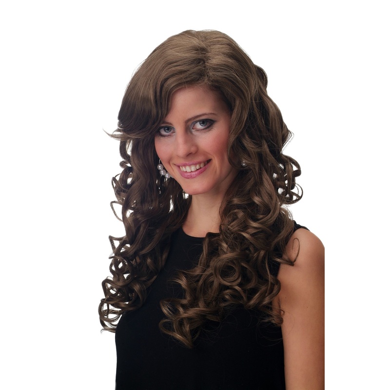 Stunning Lady wig very long lush curls curled parting brown dark blond mix F2331