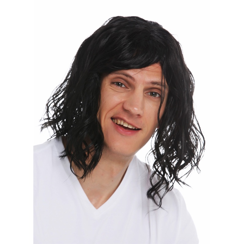 Wig carnival Halloween men man long wild frizzy lanky black bad hair day 31914