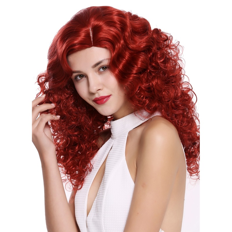 women’s wig lady long voluminous side parting curls pomp red 1355AB-137