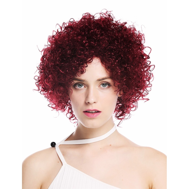 Women’s wig lady short voluminous frizzy curly curls garnet buirgundy red VK-11