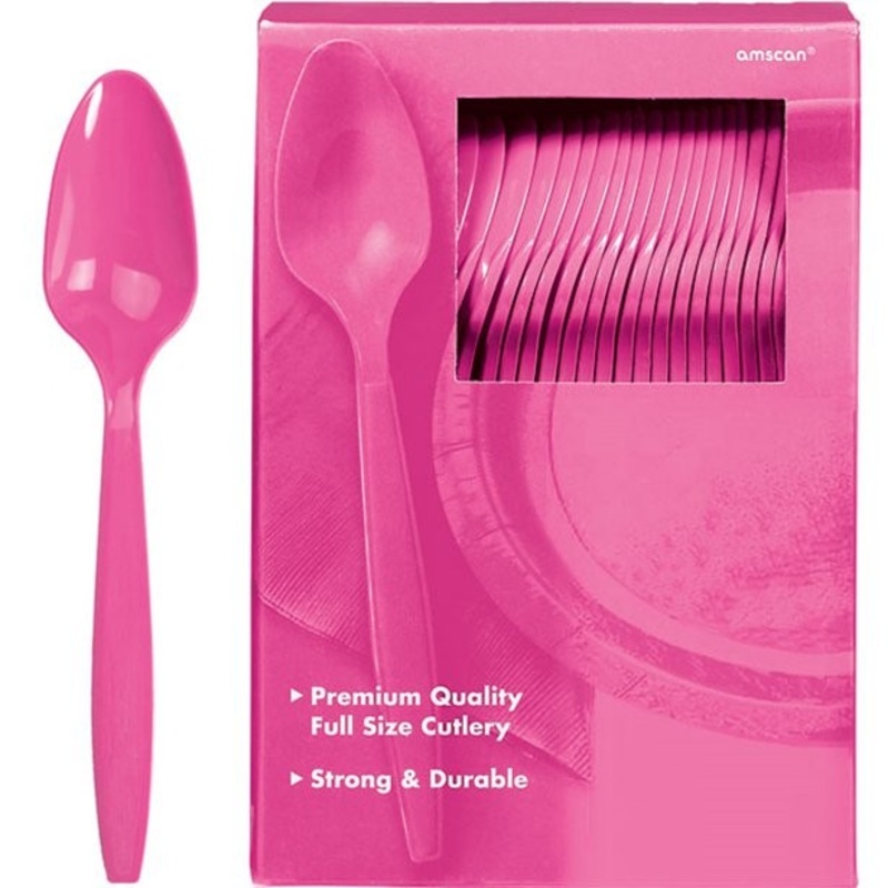 100 pink plastic spoons Glory 20cm