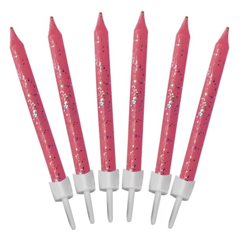 12 Sparkling pink cake candles 6cm