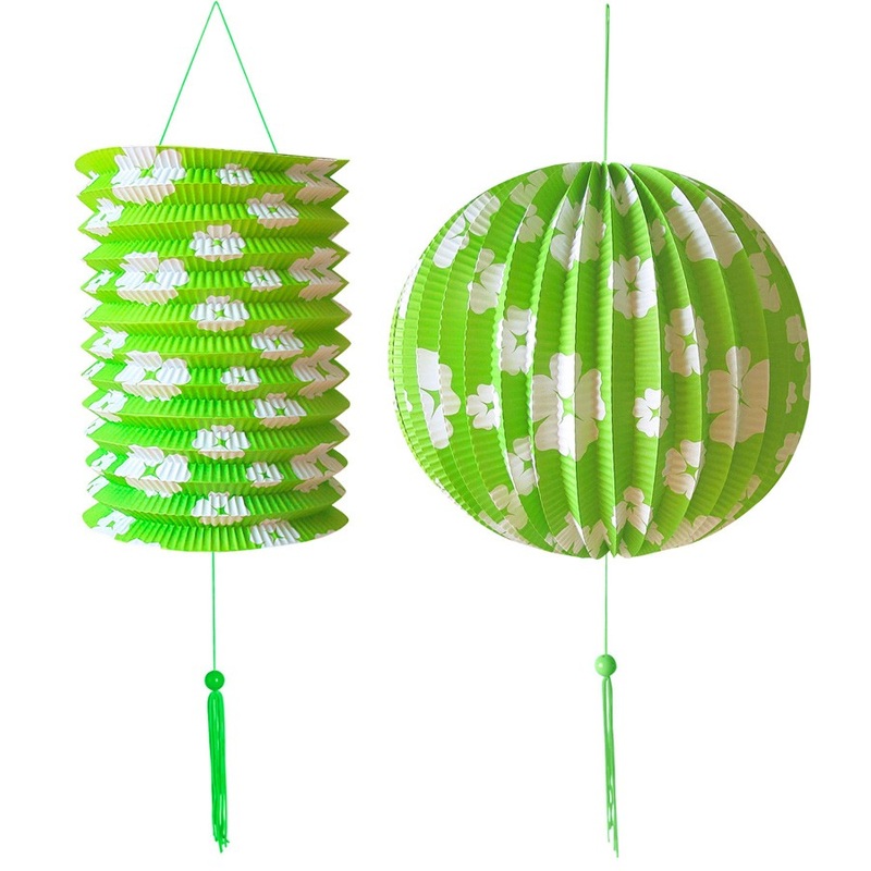 2-piece flower lantern set green-white
