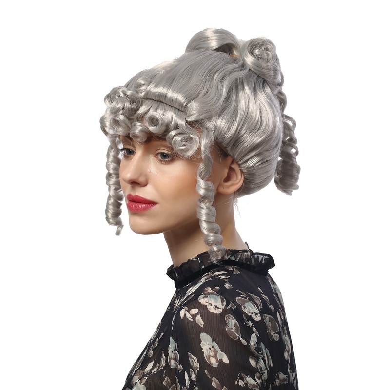 Lady wig Halloween historic cosplay Victorian Baroque grey curling strands 90713