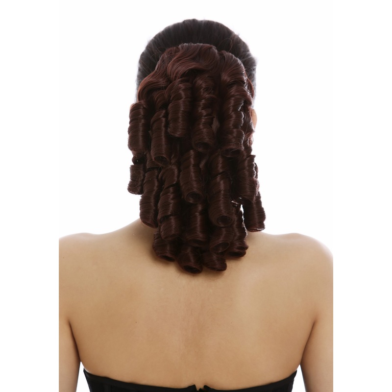 Ponytail long black ringlets curls baroque victorian mahogany auburn 2213-HAT