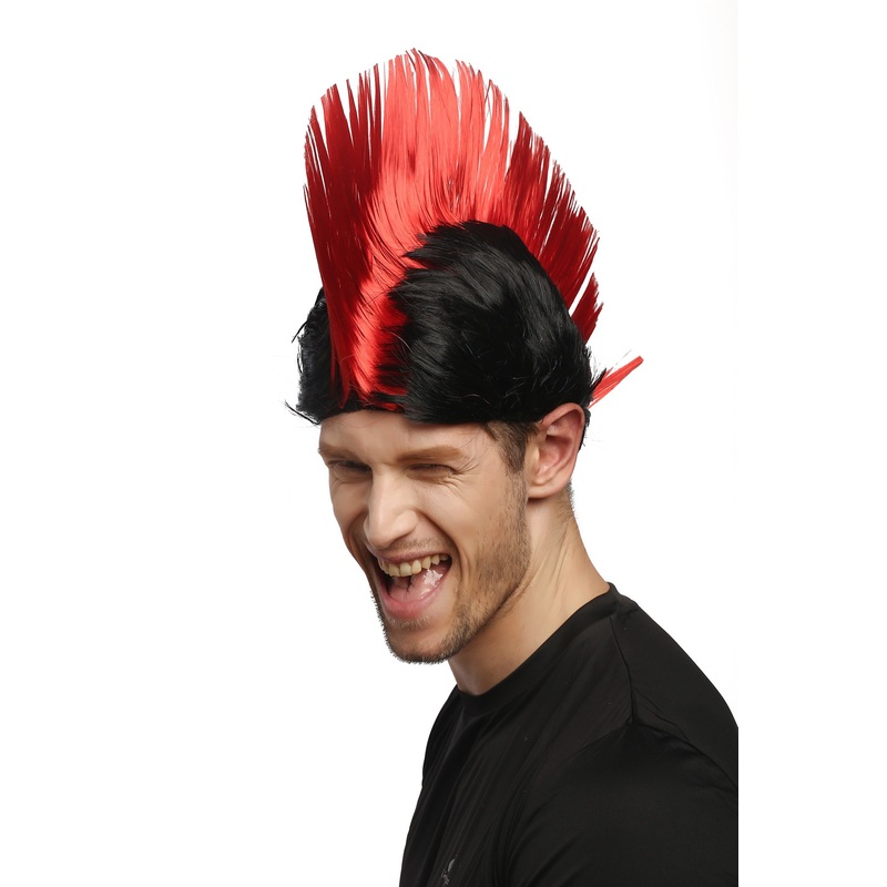 Wig Ladies Men Halloween Carnival black red spiky mohawk Punk 70s 80s XR-012