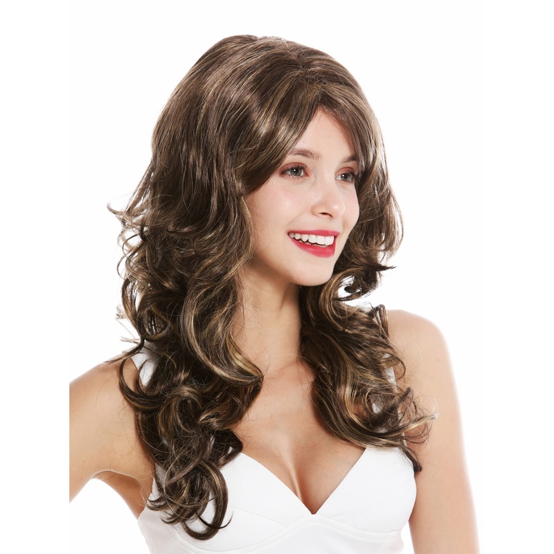 Women’s wig long wavy slightly curled parting brown blonde highlights GFW3198