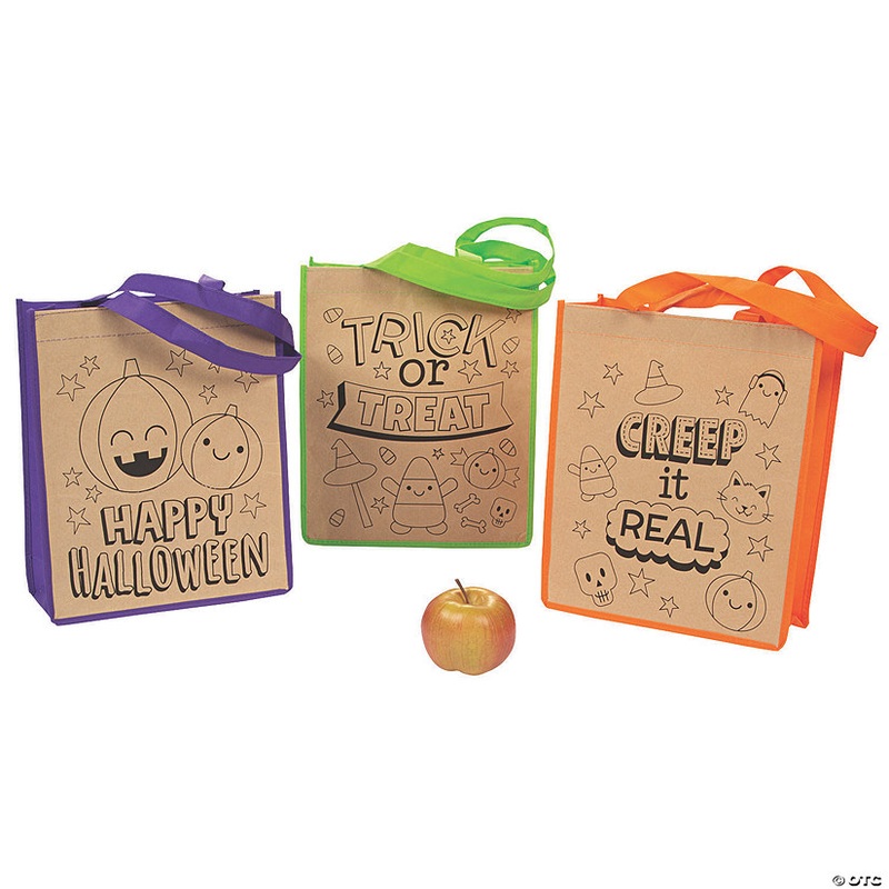 10 x 12 Color Your Own Large Halloween Nonwoven Tote Bags – 12 Pc.