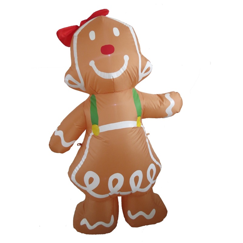 5FT Christmas Inflatable Gingerbread Woman Blow up Built-in LED Lights Decorations