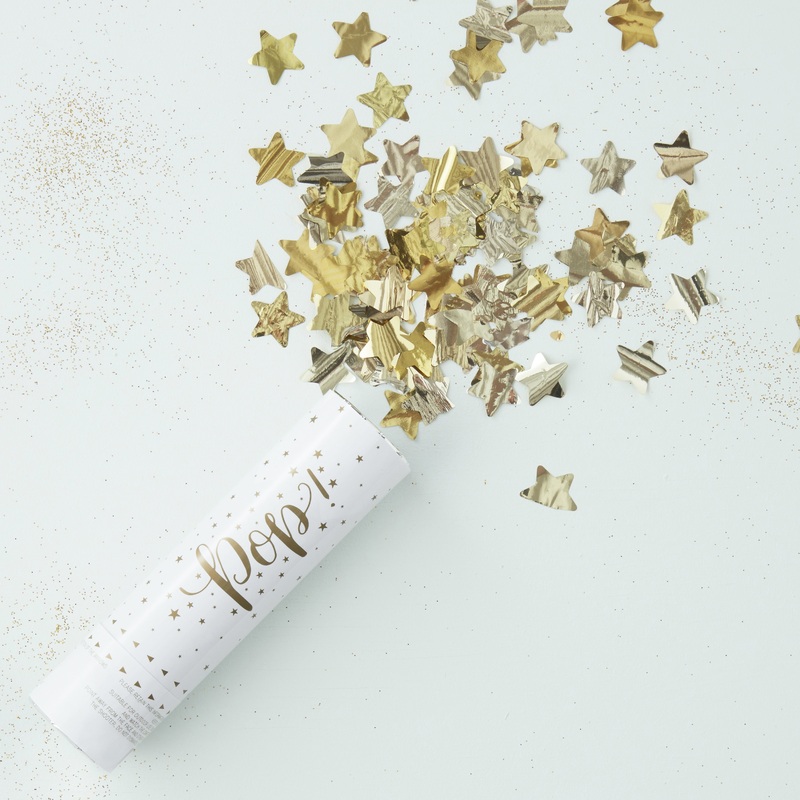 Golden metallic magic confetti cannon 15cm
