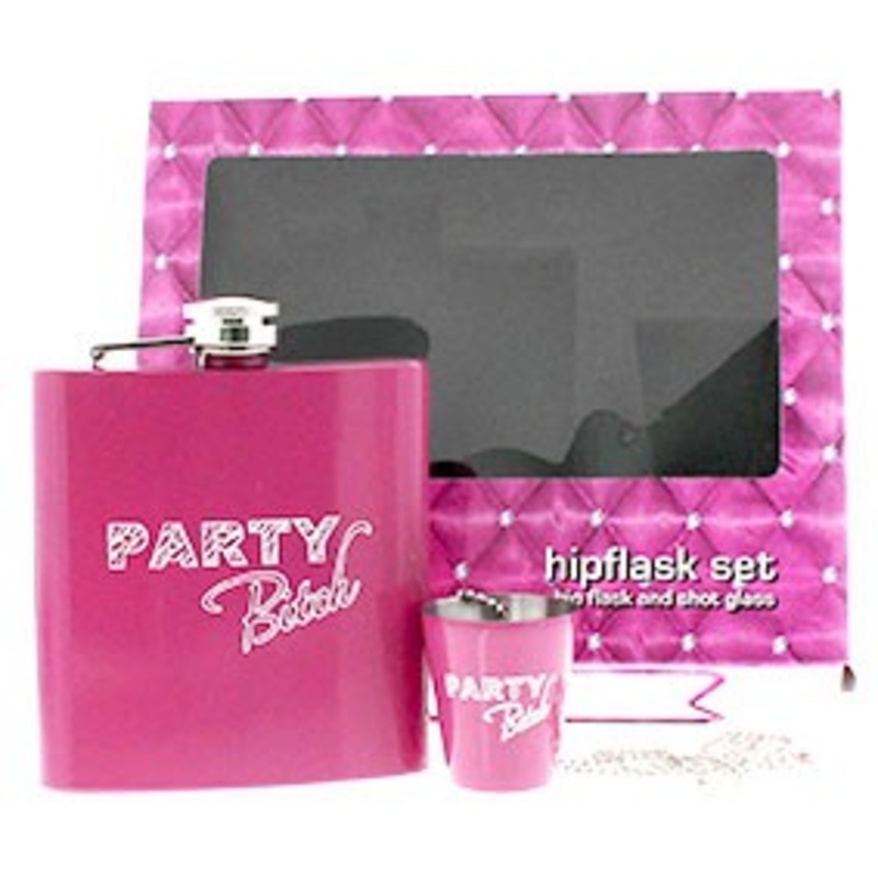 Party bitch hip flask and shot glass