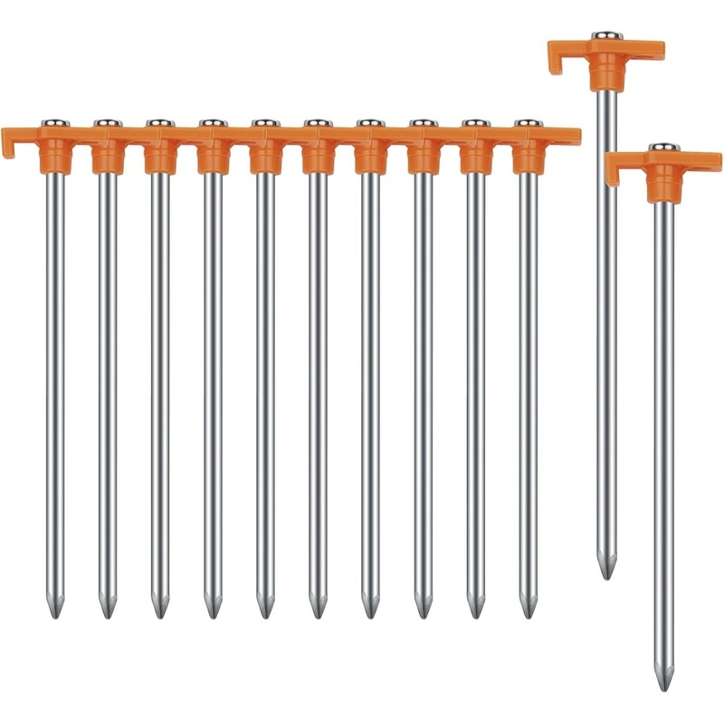 Tent Stakes Heavy Duty Yard Stakes Non-Rust Metal Tent Pegs Camping Patio Garden Canopies Orange