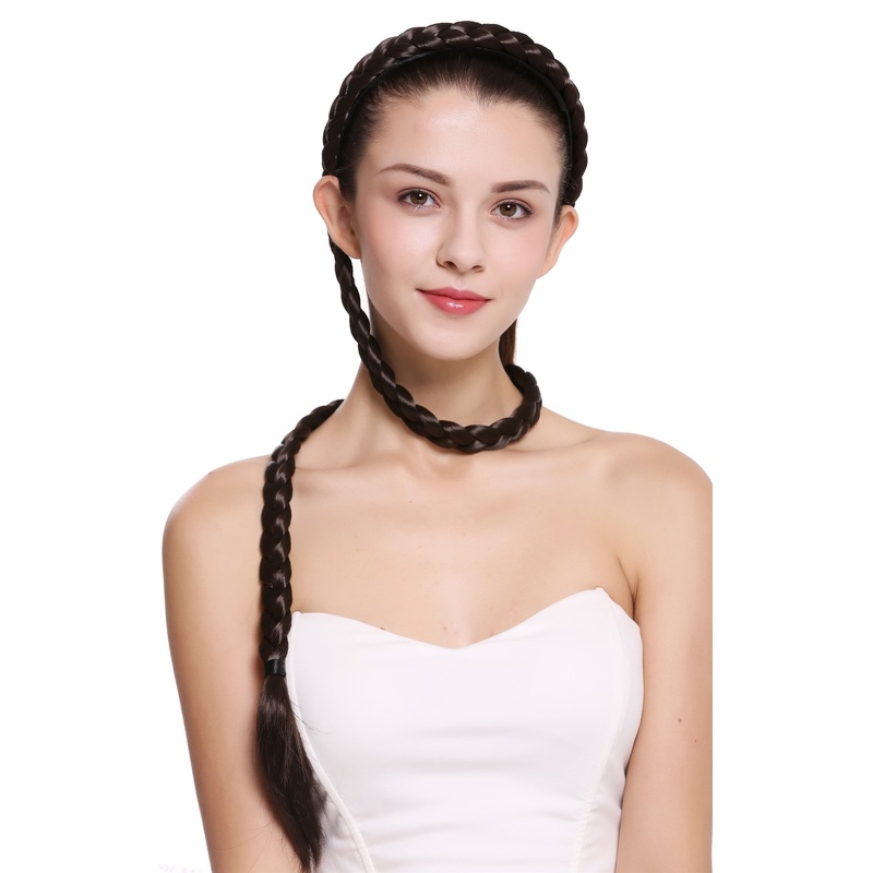 Hairpiece braid plaited braided Alice band circlet very long brown N1038