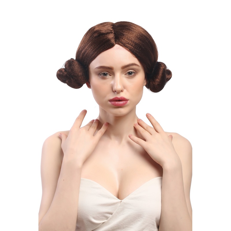 Lady Party Wig traditional East Europe Bavarian 2 hairbuns on side brown 9331