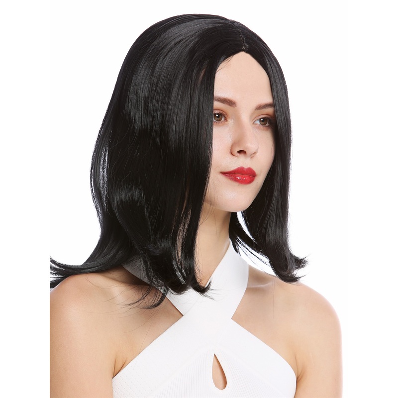Lady wig short shoulder length Bob Longbob straight parting black YZF-4358