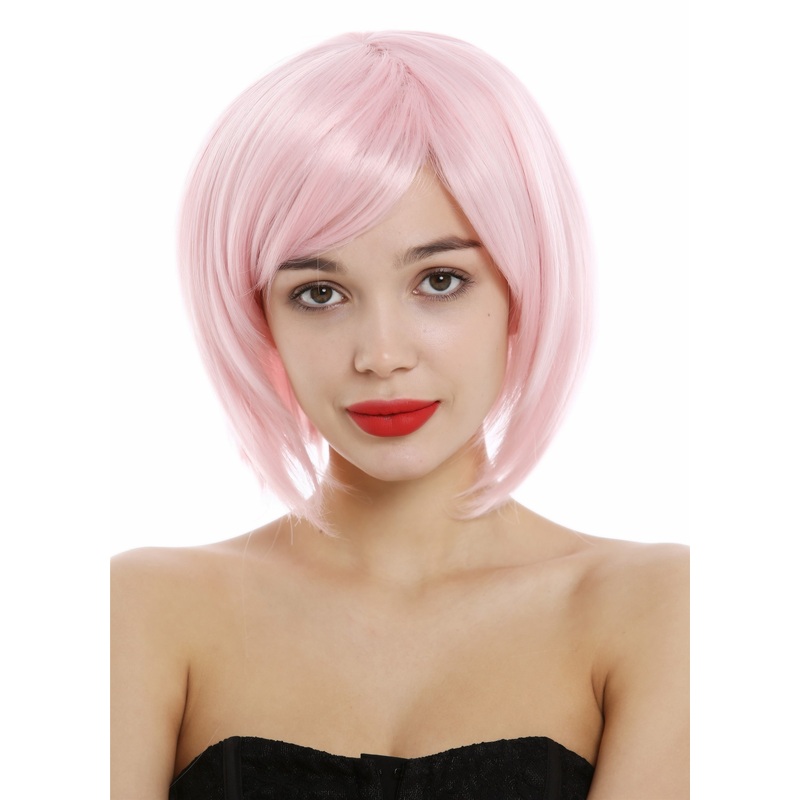 Lady Wig women cosplay short frayed Bob style parting light pink 1215