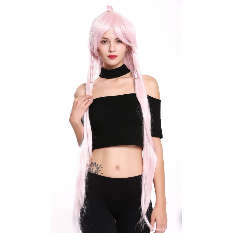 Lady Women Cosplay Wig very long layered braided pigtails light pink YZF-7183