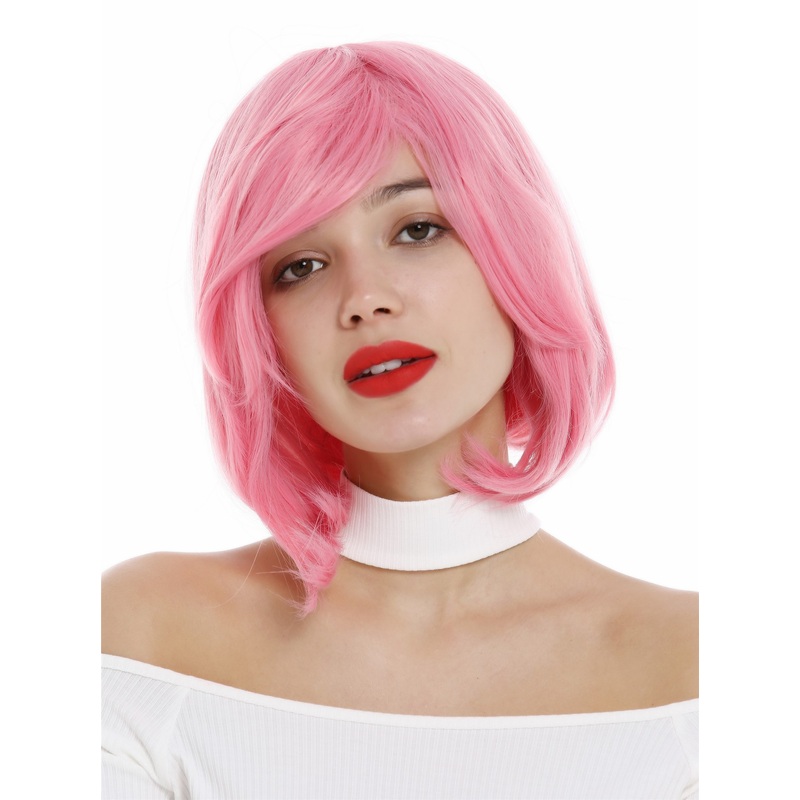 Short lady wig women wavy bob concave tips pink Cosplay YZF-0819