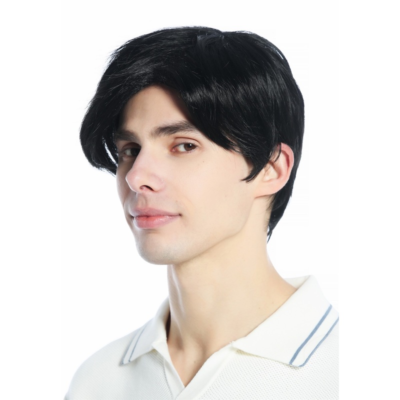 Wig Man’s Men short straight sleek parting parted deep black M230