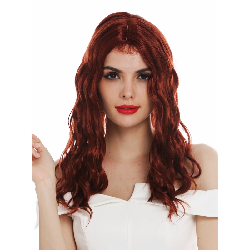Women’s wig ladies’ wig long wavy water wave middle parting dark copper red VK-9