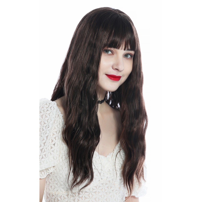 Women’s wig long dense wavy waved bangs fringe mixed brown hues SZL0812
