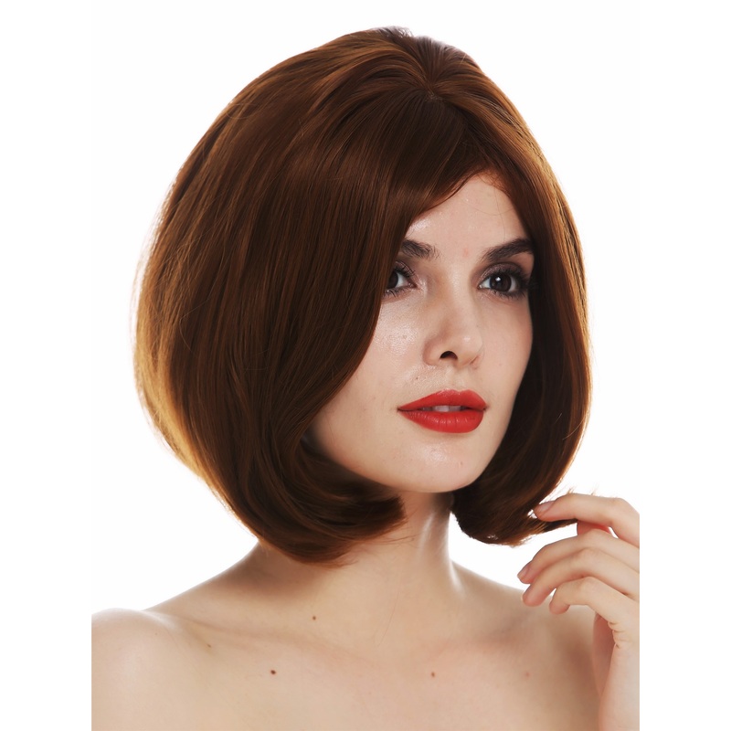 Women’s wig short bob longbob parting sleek but voluminous brown TYS-052A