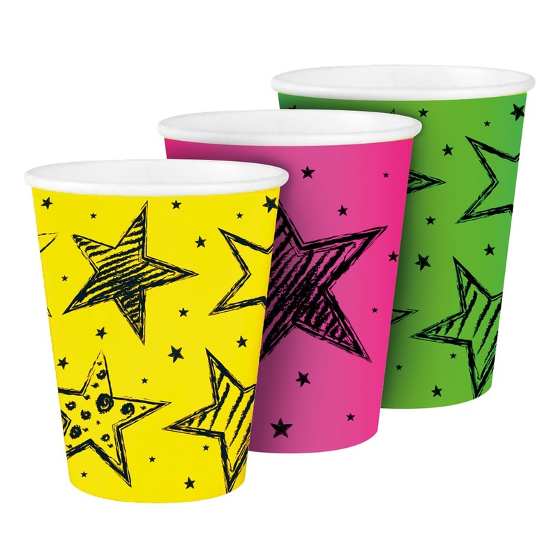 6 Neon Star paper cups 250ml