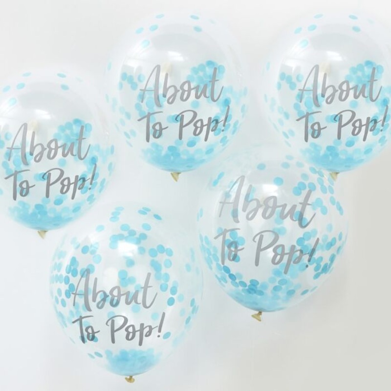 About To Pop! Blue Baby Shower Confetti Balloons – 5 Pack