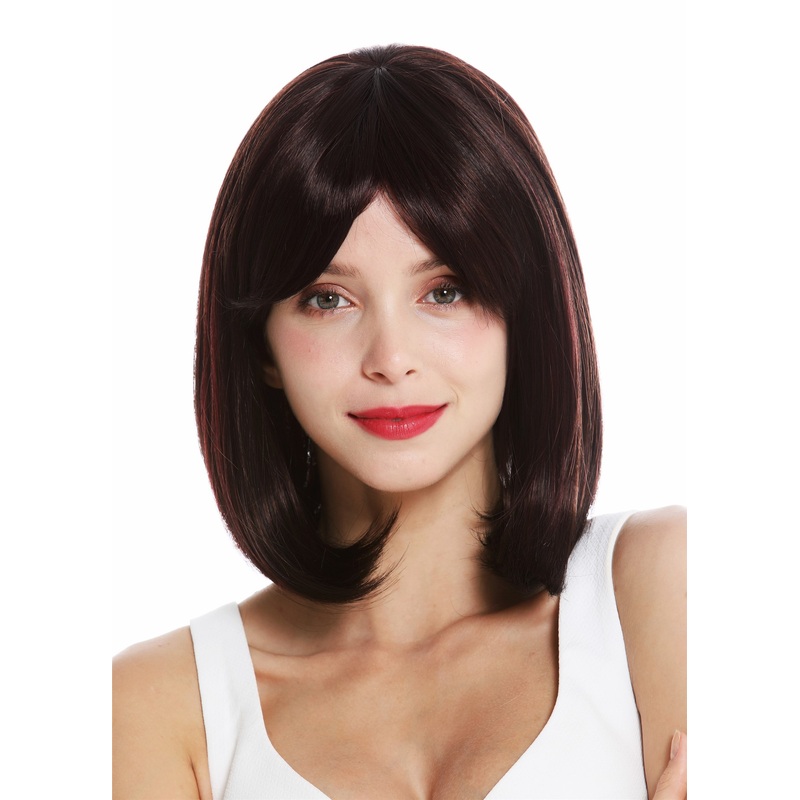 Lady wig short shoulder length longbob sleek black mahogany red highlights VK-3