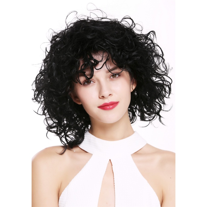 Lady wig short shoulder-length wild curls curly voluminous deep black DW-2698