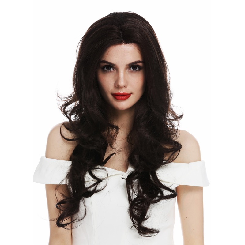 Lady wig women lace front very long wavy waved middle parting brown ILONA-LF
