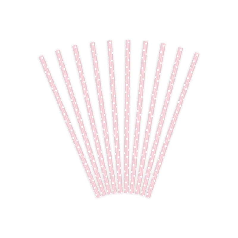 10 dotted paper straws pink 19.5cm