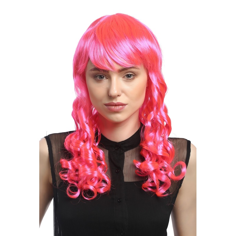 Lady Party Wig long baroque colonial ringlets curls coils bangs pink XR-007-PC5