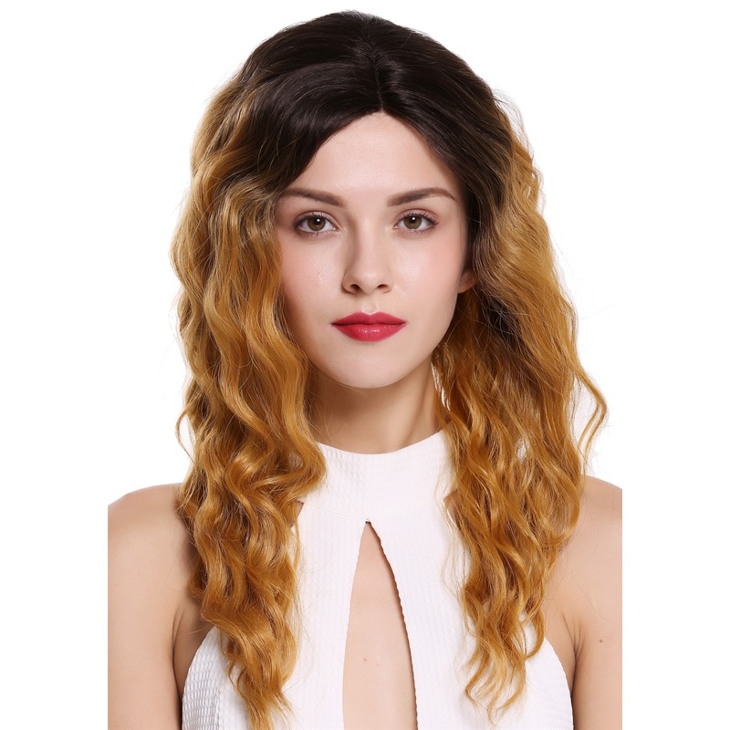 Lady wig lace front mono long wavy middle parting ombre brown blonde RGF-6272-MF