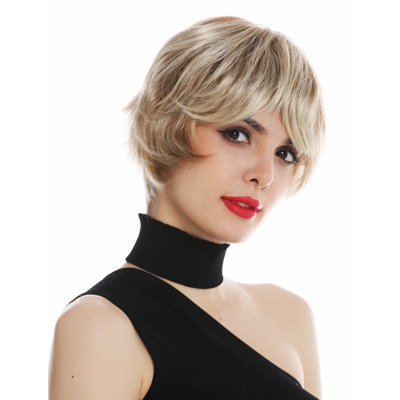 Lady wig monofilament short blonde copper highlights slightly waved DW1857-FHT