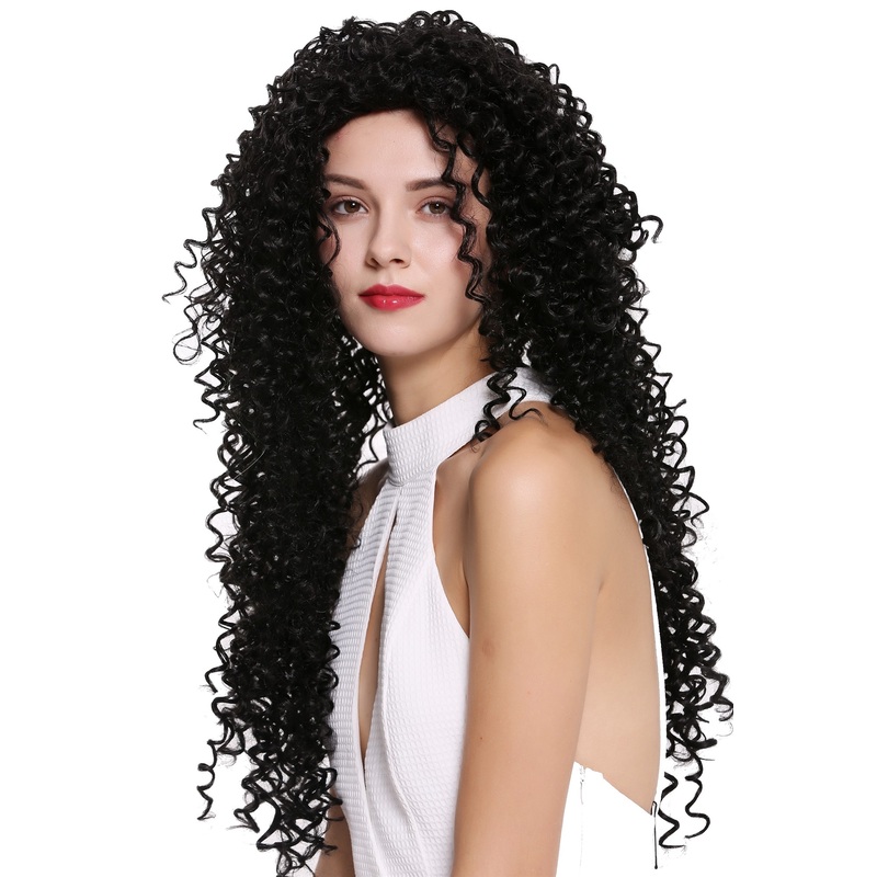 Lady women wig Long Dense Black Curls curly Afro Carribbean Style DW2315