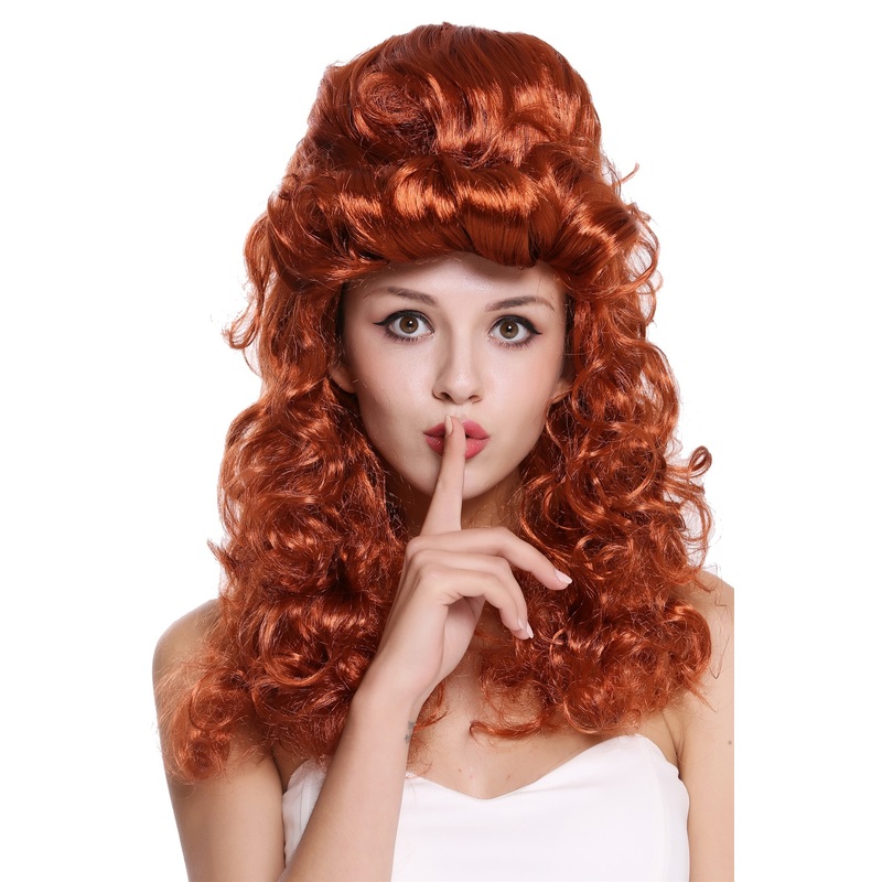 Wig Ladies Women Cosplay Baroque Renaissance Beehive bun long curls red  90904