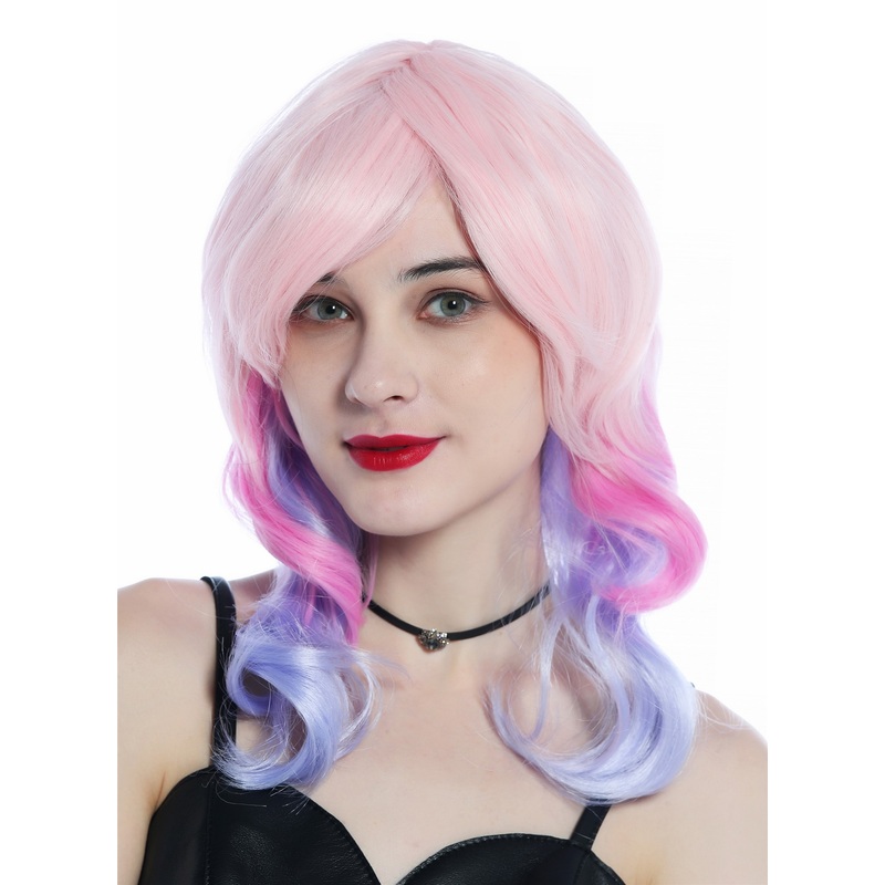 Women’s Wig Halloween Carnival lang wavy colourful Pink Purple hues  YLX-23
