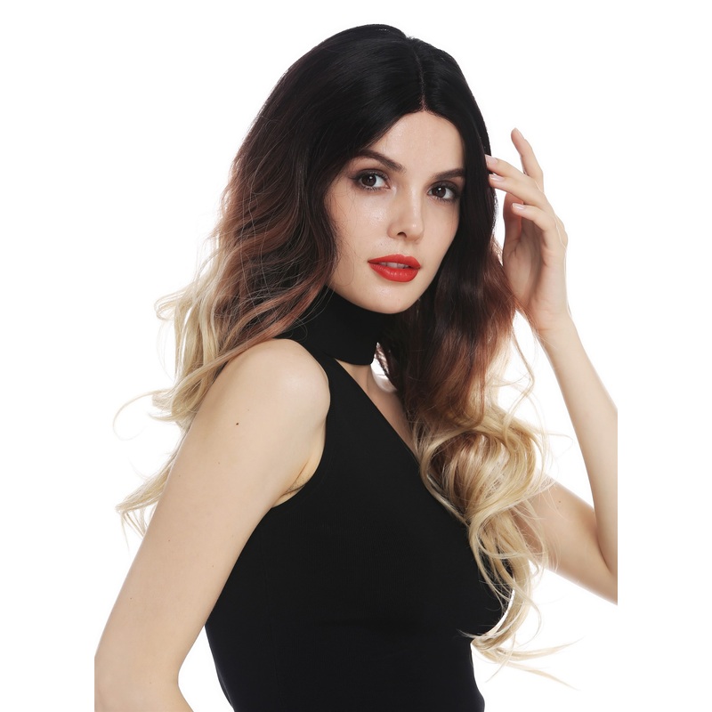 Lady wig lace front mono middle parting long wavy ombre brown blonde RGF-7115-MF