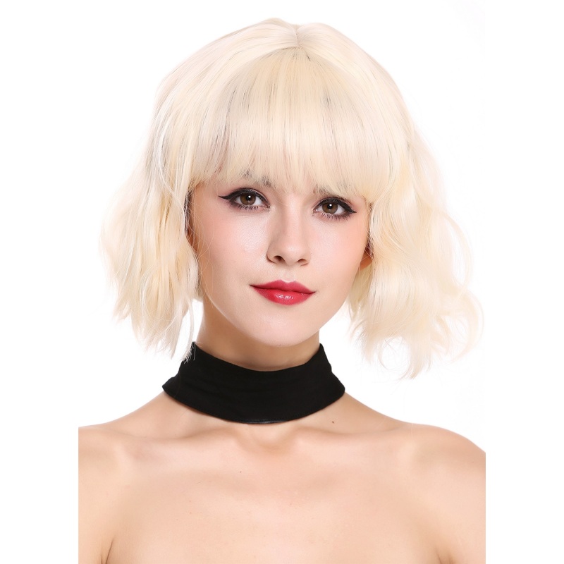 Lady wig short fringe long-bob voluminous wild wavy waved bright blonde DL-052