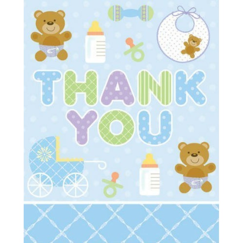 Teddy Baby Blue Thank You Cards – 8 Pack