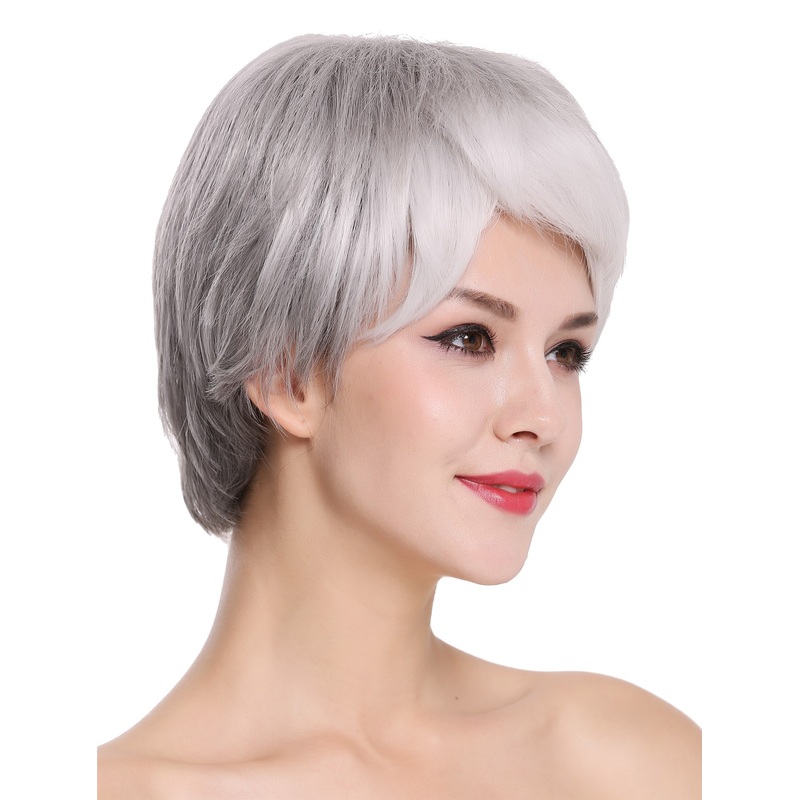 Women’s wig older lady short sleek classy black grey gray mix SXD0958