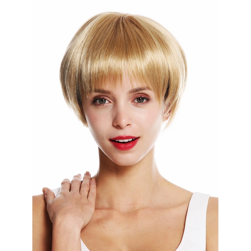 Women’s wig short sleek straight pageboy cut fringe golden blond VK-53